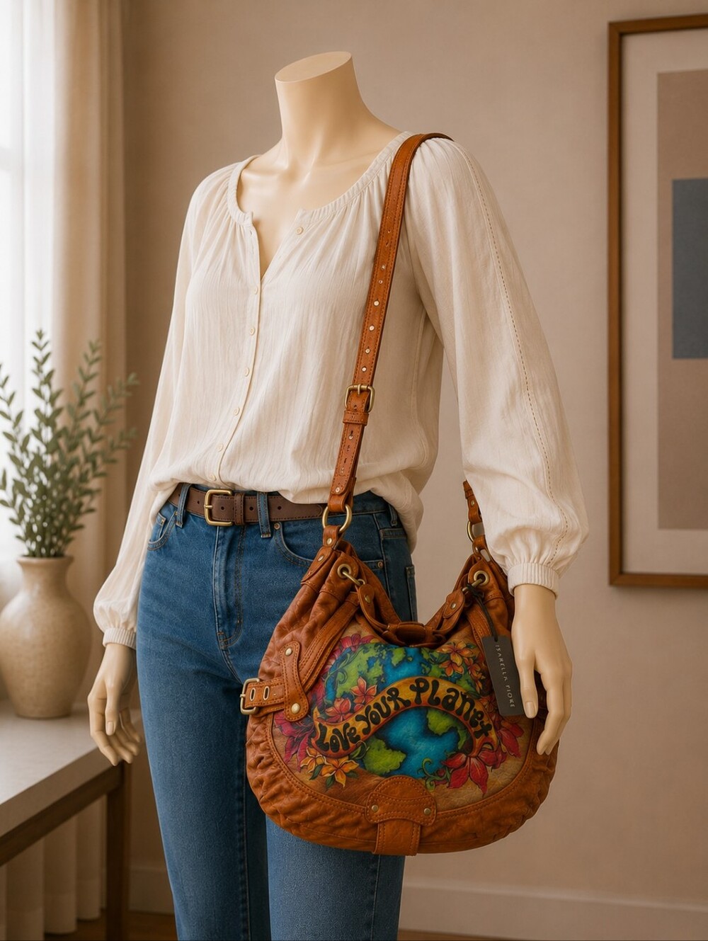 RARE NWT Vintage Isabella Fiore Love Your Planet Leather Hobo Y2K Collector Bag